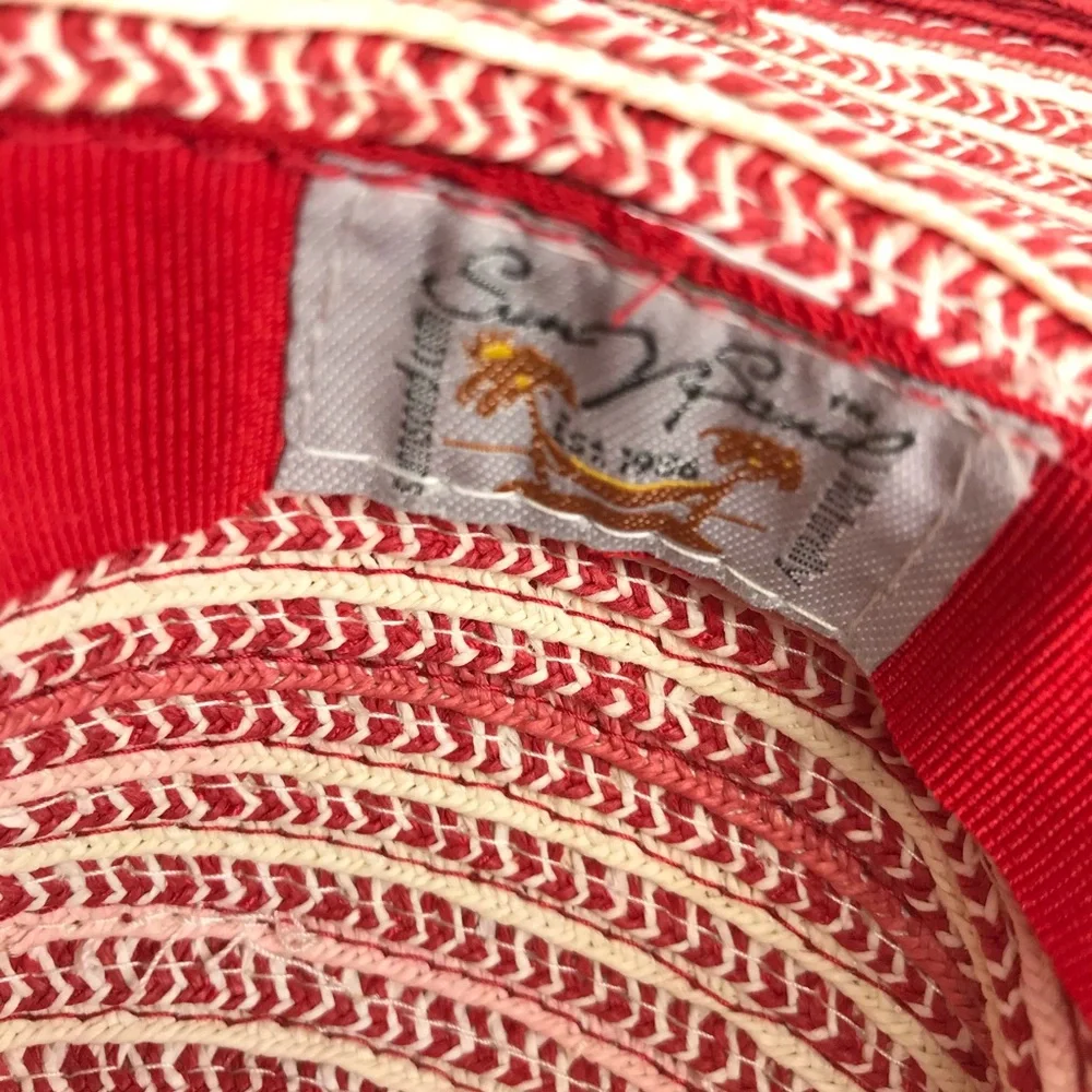 SUN N SAND Red Woven Beach Hat With Beaded Trim